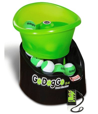 GoDogGo Fetch Machine is an automatic ball launcher for dogs.