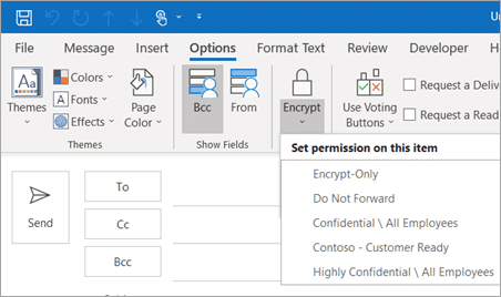 Use the "set permissions on this item" feature to encrypt outgoing messages