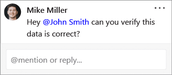 Screenshot of sample Microsoft Office 365 @mention