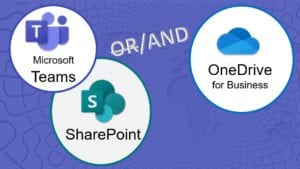 Graphic illustration comparing Microsoft Teams, SharePoint and OneDrive for Business