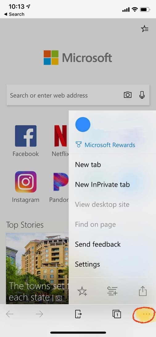 Access Microsoft Edge settings through the app on your phone