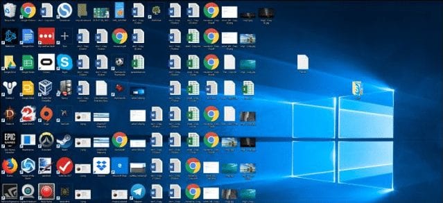Cluttered Windows 10 desktop.