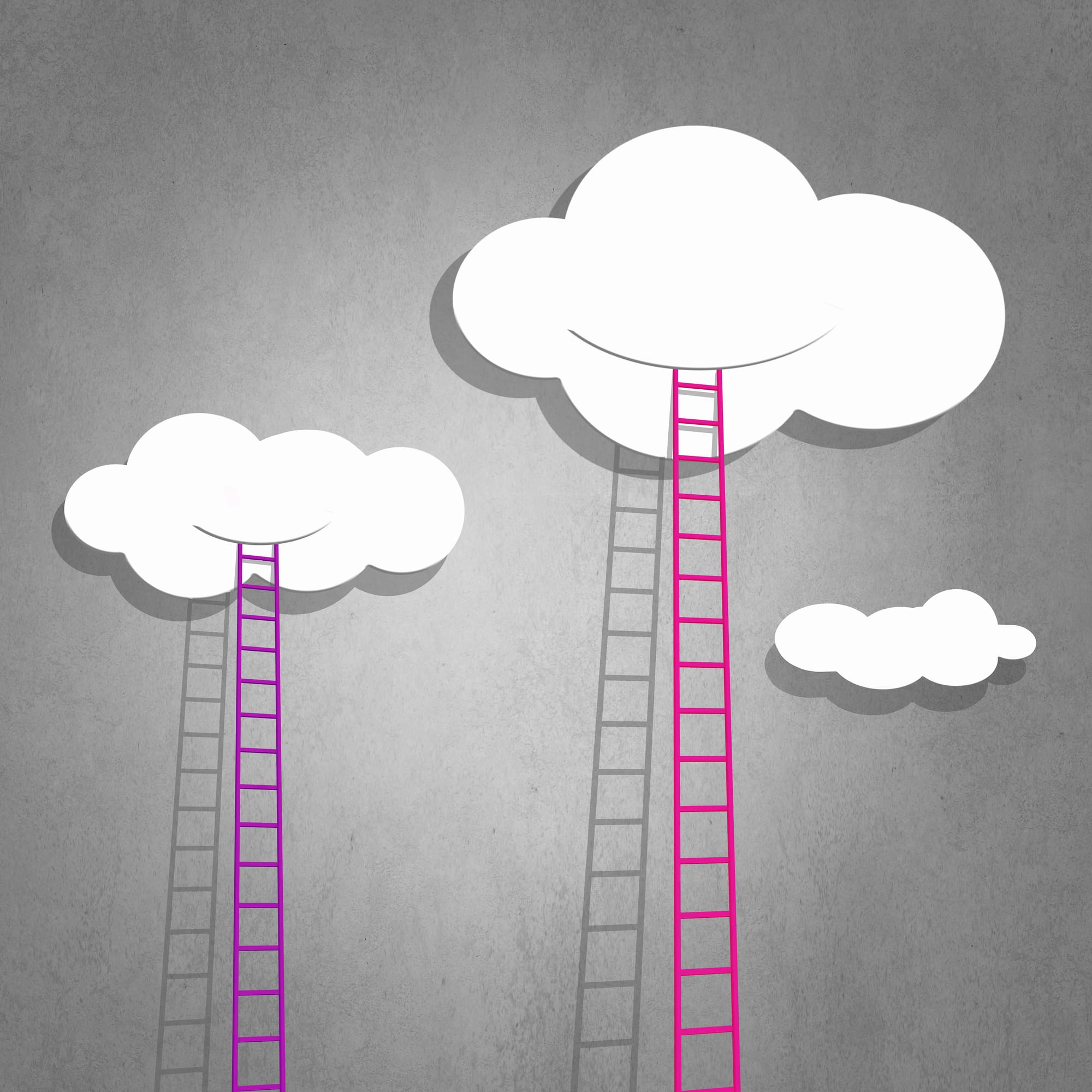 Ladders reaching up into the Cloud, symbolizing improving cloud computing performance.