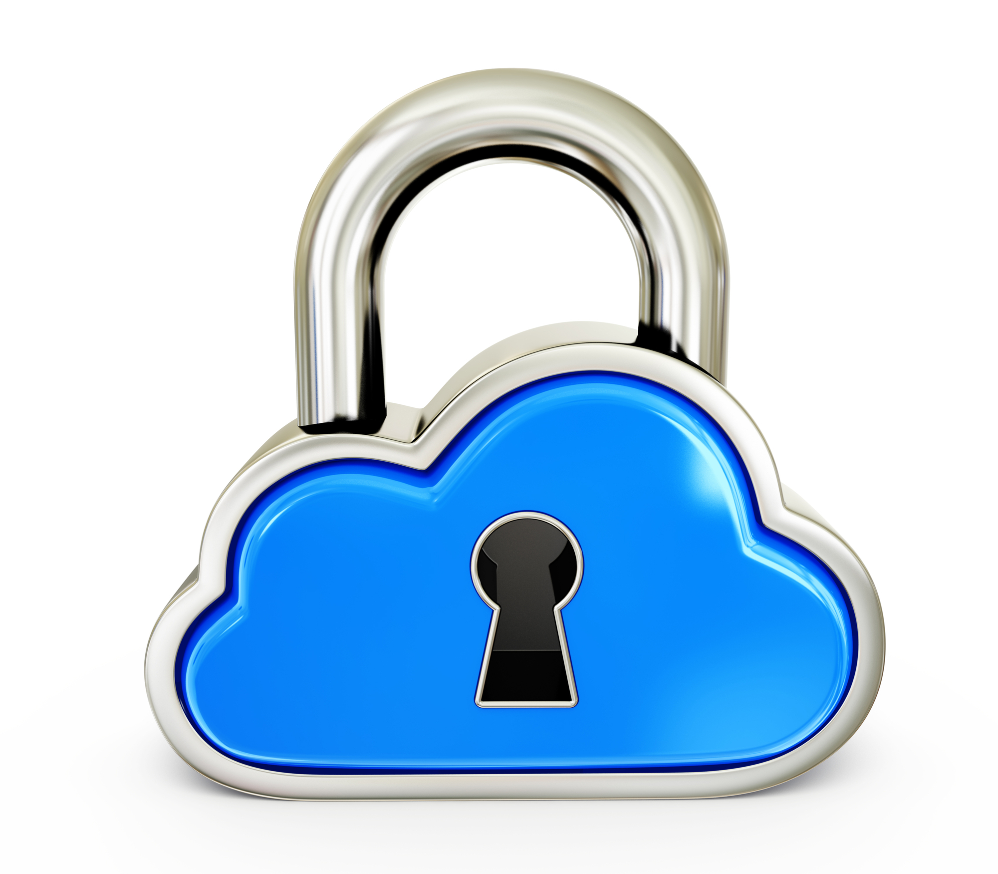 Padlock shaped like a cloud symbolizing the security of the Cloud for data storage.