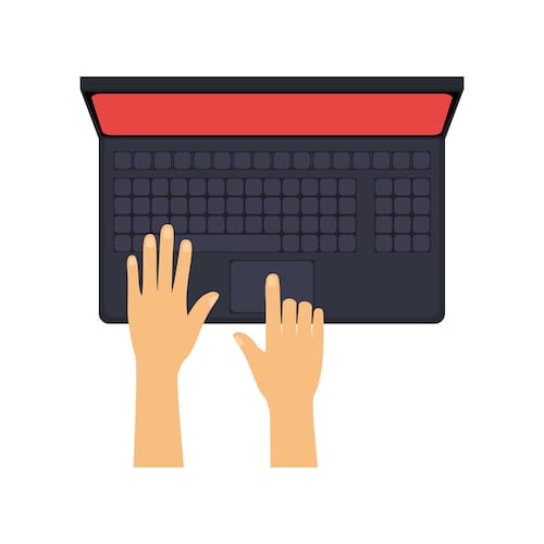 Hands on a keyboard using keyboard shortcuts for Microsoft teams.
