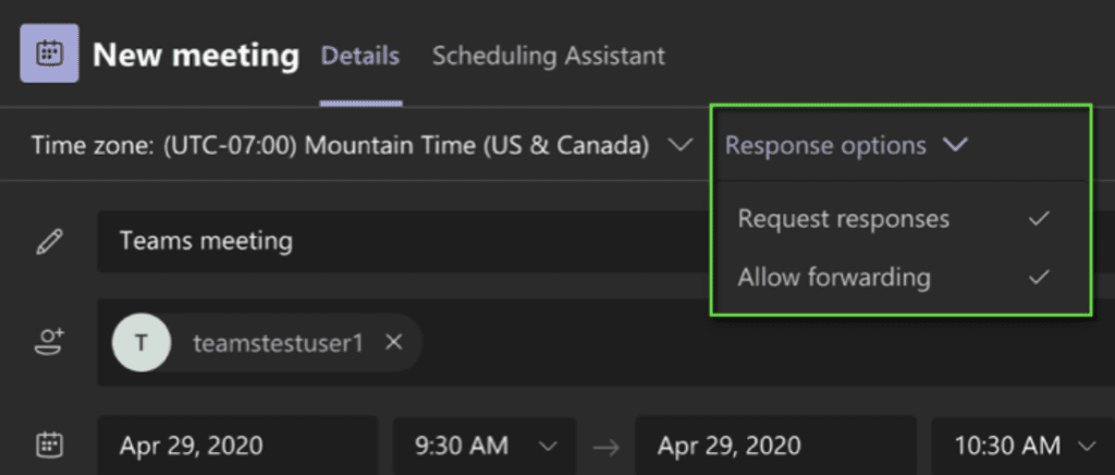 With Microsoft Teams, the meeting organizer can control the response collection and forwarding of meeting invitations to other users when scheduling a meeting.