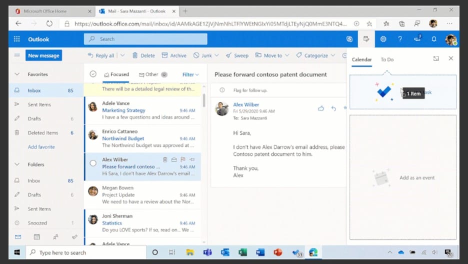 Just drag and drop emails asking you to take action onto the To Do pane in the web version of Outlook and they will automatically be added to your list. 