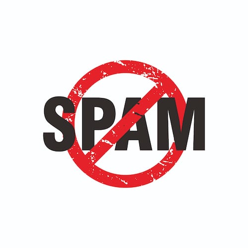 Stop spam icon. Spam can be benign marketing emails that are just an annoyance, or it can be malicious.
