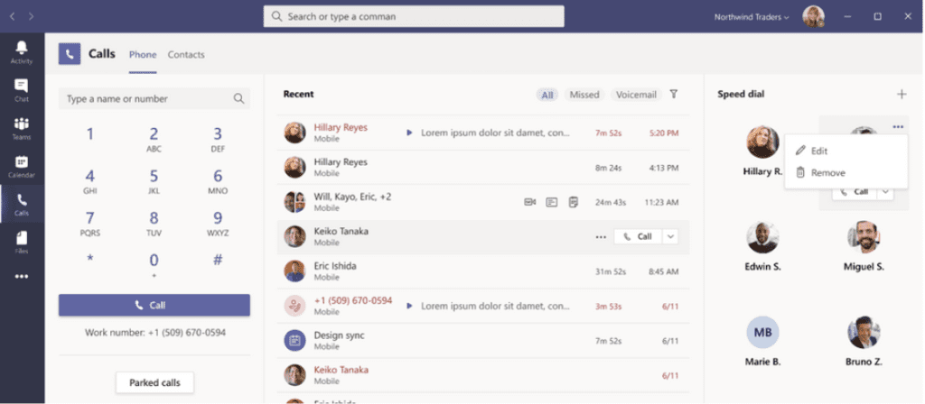 Microsoft Teams call dashboard combines contacts, voicemail and call history on one screen.