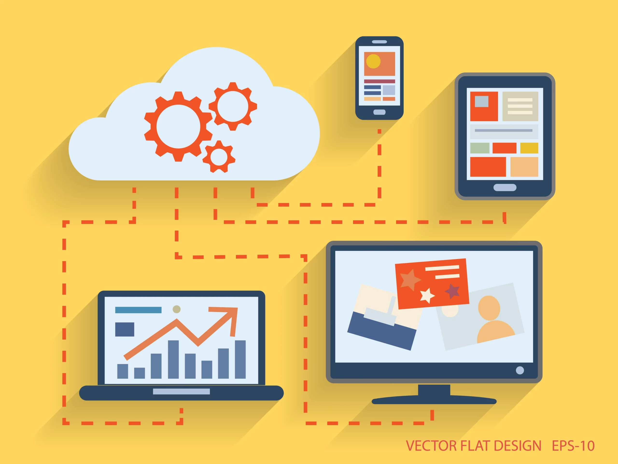 Vector image of data management inside the cloud.