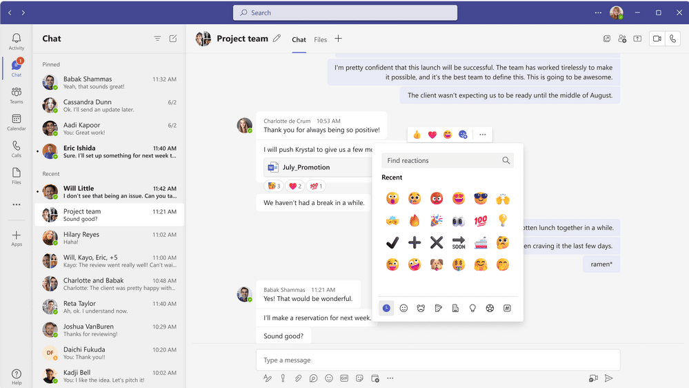 Image of the new emojis available in Microsoft Teams.