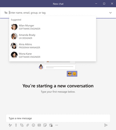 Image of the new recommended people feature in Microsoft Teams.