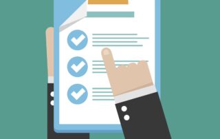 Vector image of a man pointing at a checklist on a clipboard.