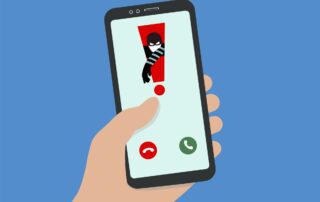 vector image of hand holding a cell phone with a spam theft call coming in.