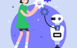vector image of an AI assistant helping woman with settings.