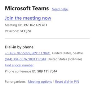screenshot of Teams meeting invitation