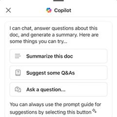 screenshot of Copilot prompt in Microsoft Word app on iOS (Apple device)
