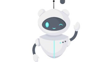Smilling ai robot with lightbulb idea to illustrate Copilot's "Help me create" ability in Microsoft 365